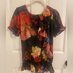 Ted Baker Sheer Black Floral Shirt Size 2